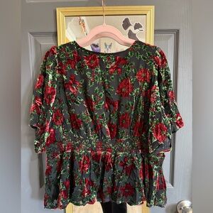 Modcloth Beautiful Velvet Poinsettia and Peplum Top